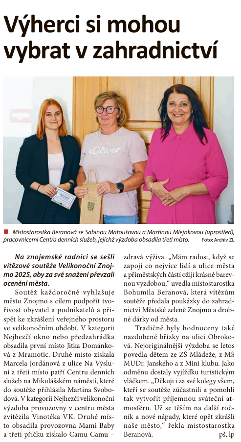 Znojemské listy 6/2025: Výherci si mohou vybrat v zahradnictví